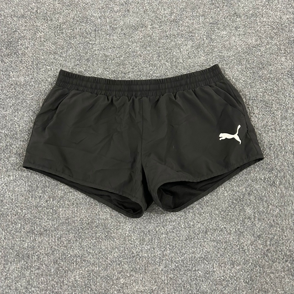 Puma Shorts Womens Size XL Black Athletic Running Mesh Lined Elastic Waist Logo